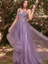 Ladivine CD0181 - Floral Appliqui Prom Dress