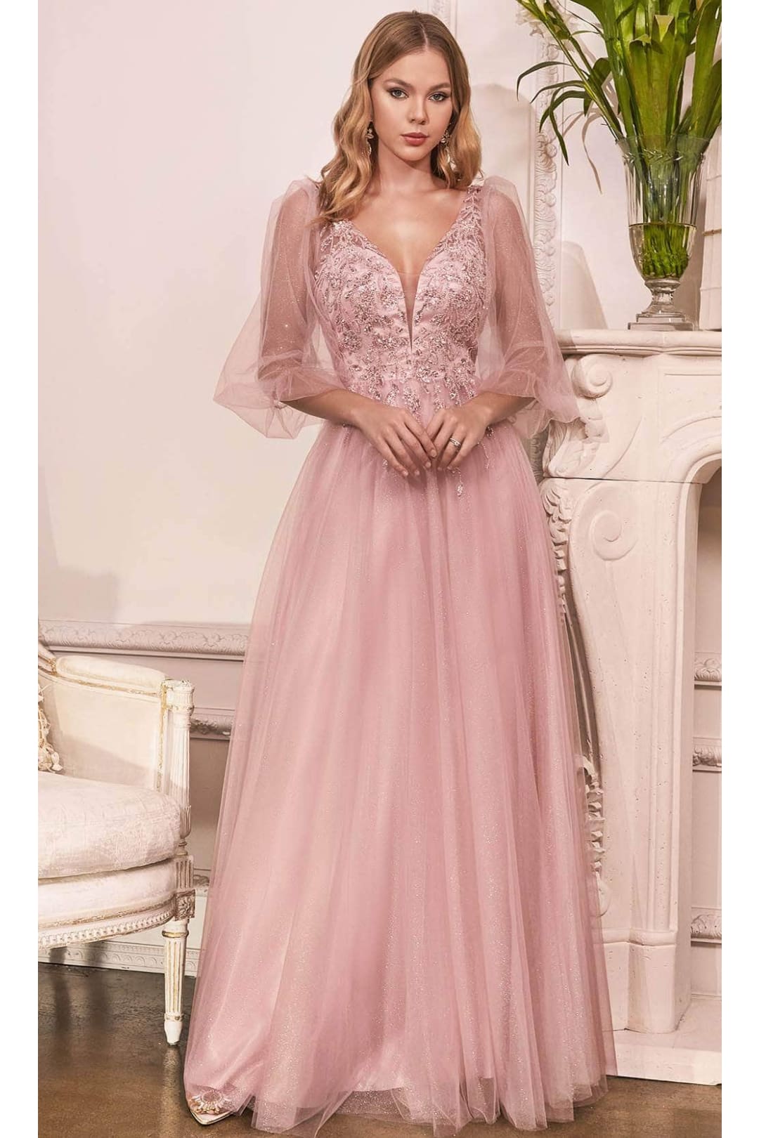 Ladivine CD0182 - Lace Detailed Evening Formal Dress - Prom