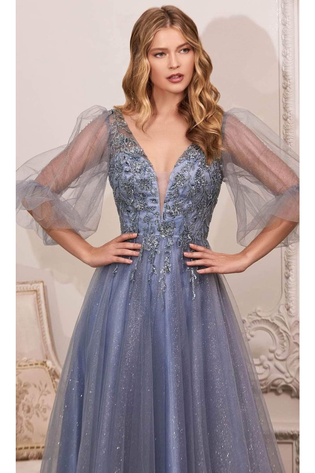 Ladivine CD0182 - Lace Detailed Evening Formal Dress - Prom