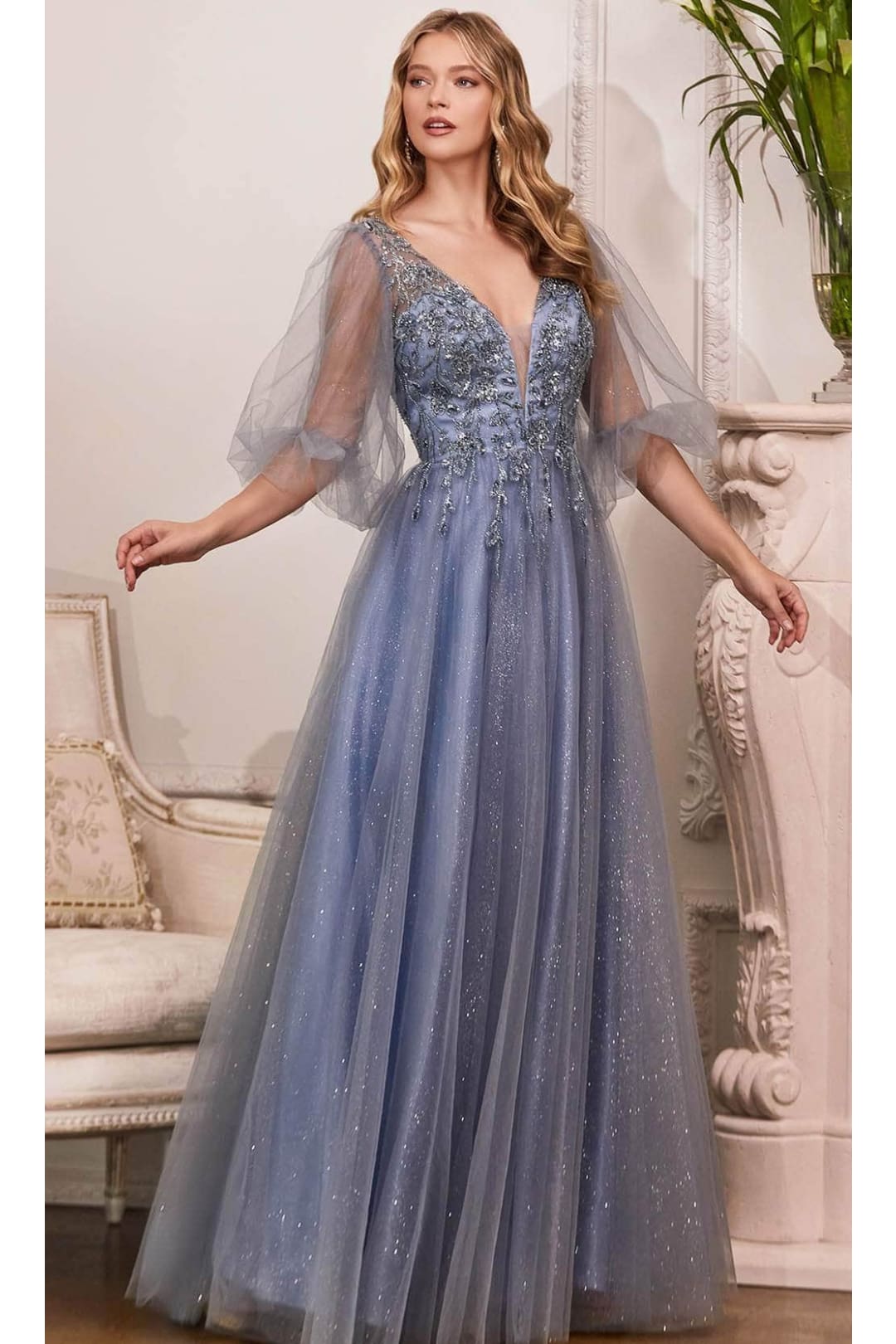 Ladivine CD0182 - Lace Detailed Evening Formal Dress - Prom