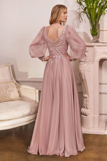 Ladivine CD0183 - Bishop Sleeve Chiffon Dress - Prom