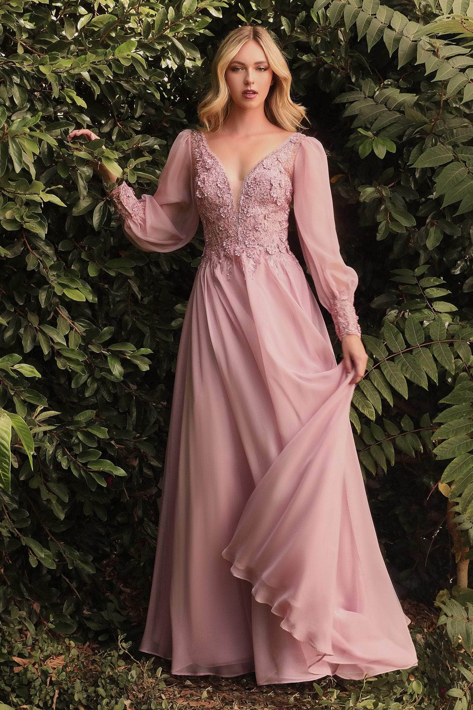 Ladivine CD0183 - Bishop Sleeve Chiffon Dress - Prom