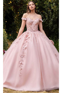 Ladivine CD0185 - Layered Tulle Ballgown with Off-Shoulder Style - Prom