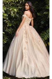 Ladivine CD0185 - Layered Tulle Ballgown with Off-Shoulder Style - Prom