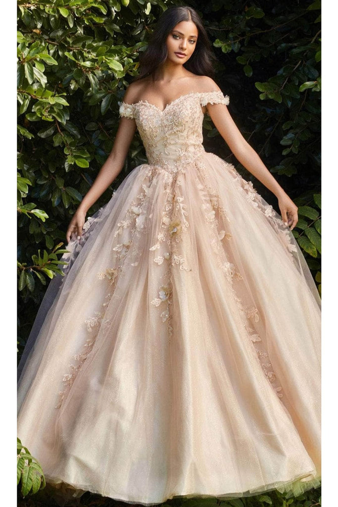 Ladivine CD0185 - Layered Tulle Ballgown with Off-Shoulder Style - Prom