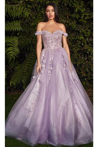 Ladivine CD0185 - Layered Tulle Ballgown with Off-Shoulder Style - Prom