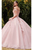 Ladivine CD0185 - Layered Tulle Ballgown with Off-Shoulder Style - Prom