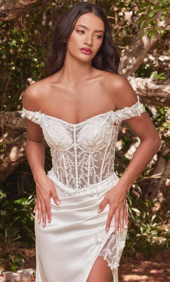 Ladivine CD0186W - Translucent Off-Shoulder Gown - Prom