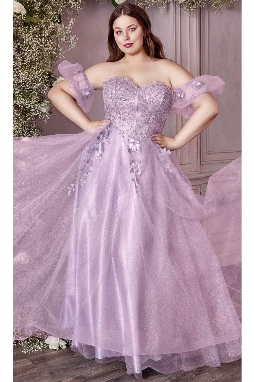 Ladivine CD0191C - Glitter Print A-Line Prom Dress - Prom