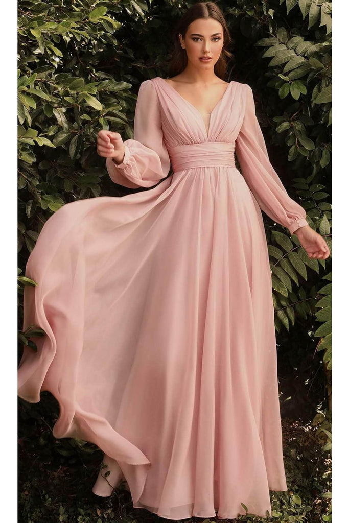 Ladivine CD0192 - Chiffon Dress with Bishop Sleeves - Prom