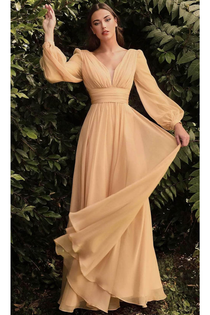 Ladivine CD0192 - Chiffon Dress with Bishop Sleeves - Prom