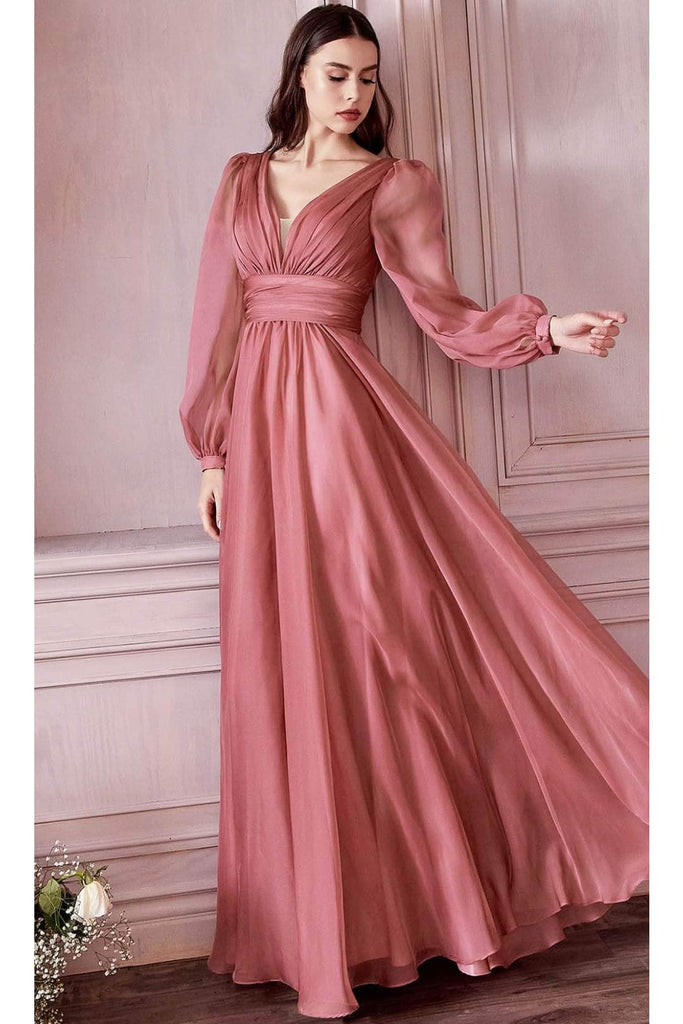 Ladivine CD0192 - Chiffon Dress with Bishop Sleeves - Prom