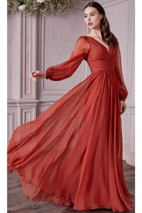 Ladivine CD0192 - Chiffon Dress with Bishop Sleeves - Prom