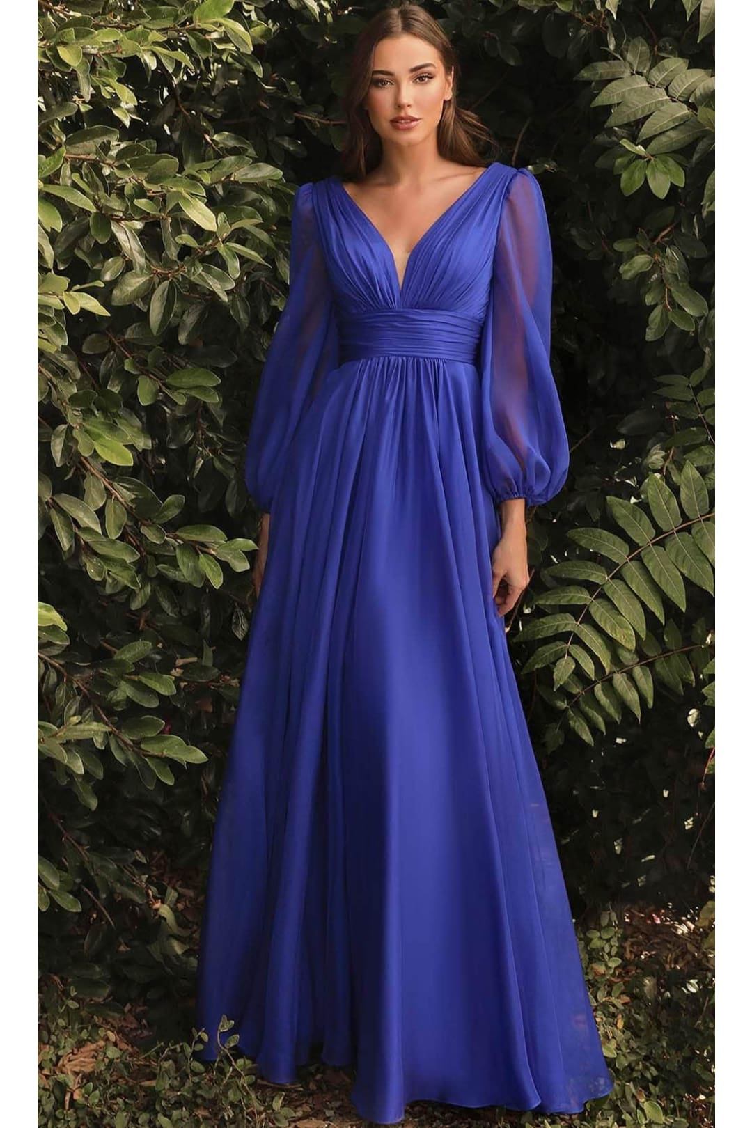 Ladivine CD0192 - Chiffon Dress with Bishop Sleeves - Prom