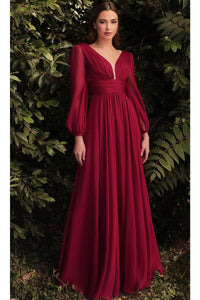 Ladivine CD0192 - Chiffon Dress with Bishop Sleeves - Prom