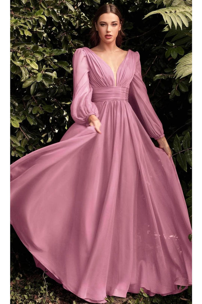 Ladivine CD0192 - Chiffon Dress with Bishop Sleeves - Prom