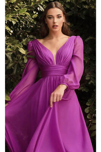 Ladivine CD0192 - Chiffon Dress with Bishop Sleeves - Prom