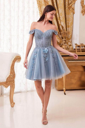 Ladivine CD0194 - Floral Short Prom Dress - Prom