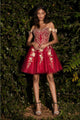 Ladivine CD0194 Sweetheart Lace Applique Birthday Party Dress - BURGUNDY-GOLD / XS - Dress
