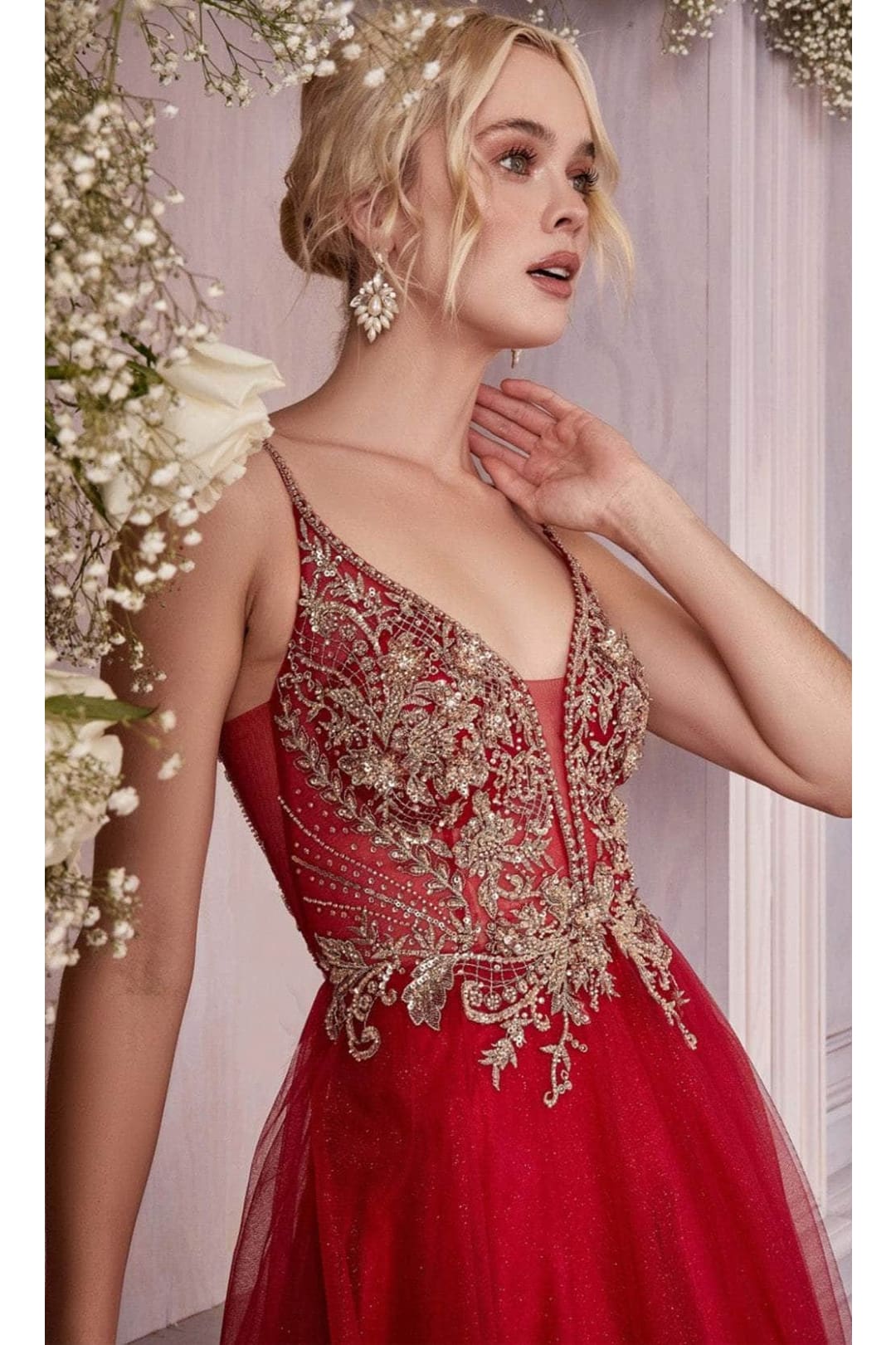 Ladivine CD0195 - Adorned Lace Tulle Prom Evening Dress - Prom