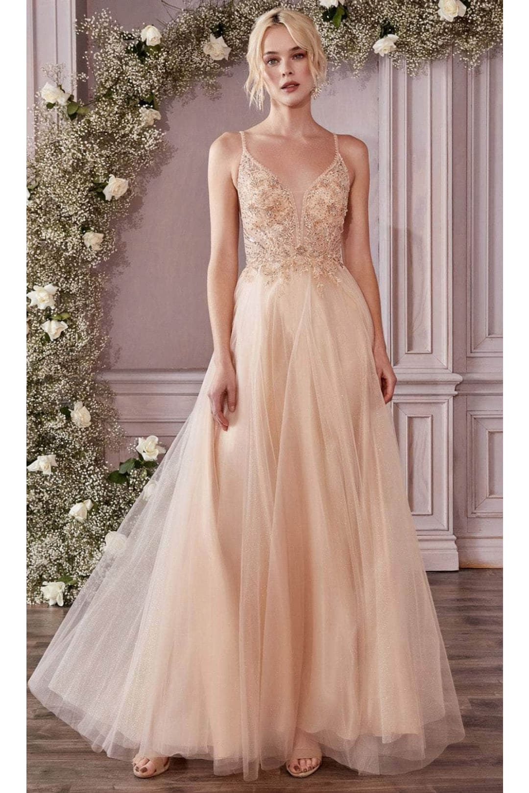 Ladivine CD0195 - Adorned Lace Tulle Prom Evening Dress - Prom