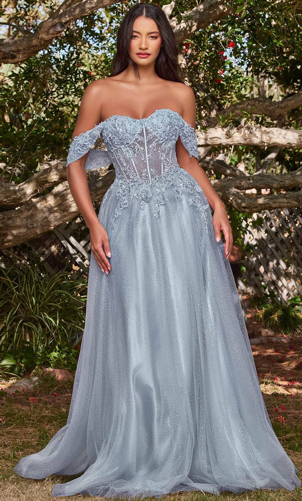 Ladivine by cinderella divine Dresses - Ladivine CD0198 Lace A-Line Cocktail Dress - Smoky Blue / S - Prom