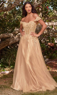 Ladivine by cinderella divine Dresses - Ladivine CD0198 Lace A-Line Cocktail Dress - Champagne Gold / S - Prom