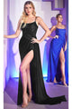 Ladivine CD0201 - Classic Draped Prom Dress with Slit - Prom