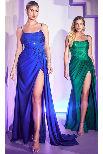 Ladivine CD0201 - Classic Draped Prom Dress with Slit - Prom
