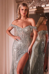 Ladivine CD0203 Sheer Bodice Sweetheart Prom Sequin Gown - Dress