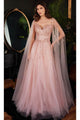 Ladivine CD0204 - Embellished Cape Sleeve Prom Dress - Prom