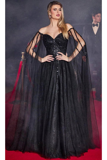 Ladivine CD0204 - Embellished Cape Sleeve Prom Dress - Prom