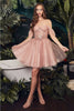 Ladivine CD0211 Off-Shoulder Glitter Homecoming Party Short Dress - BLUSH / XXS - Dress