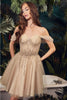 Ladivine CD0211 Off-Shoulder Glitter Homecoming Party Short Dress - CHAMPAGNE / XXS - Dress