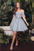 Ladivine CD0211 Off-Shoulder Glitter Homecoming Party Short Dress - SMOKY BLUE / XXS - Dress