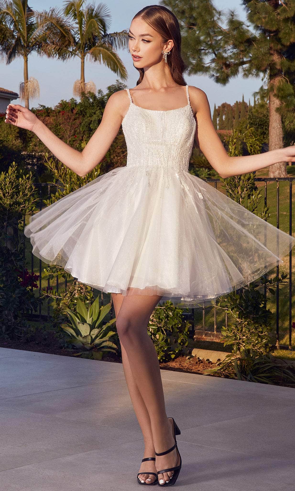 Ladivine CD0212 - Glitter Tulle Cocktail Dress - Off White / XS - Prom