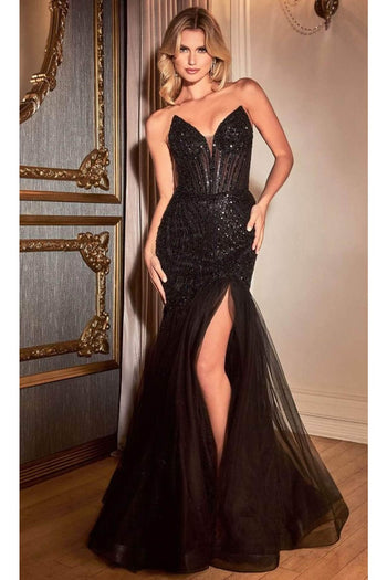 Ladivine CD0214 - Off-Shoulder Gown with Stones - Prom