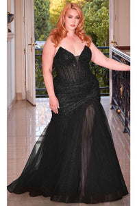 Ladivine CD0214C - V-Neck Mermaid Evening Gown - Black / 18 - Prom