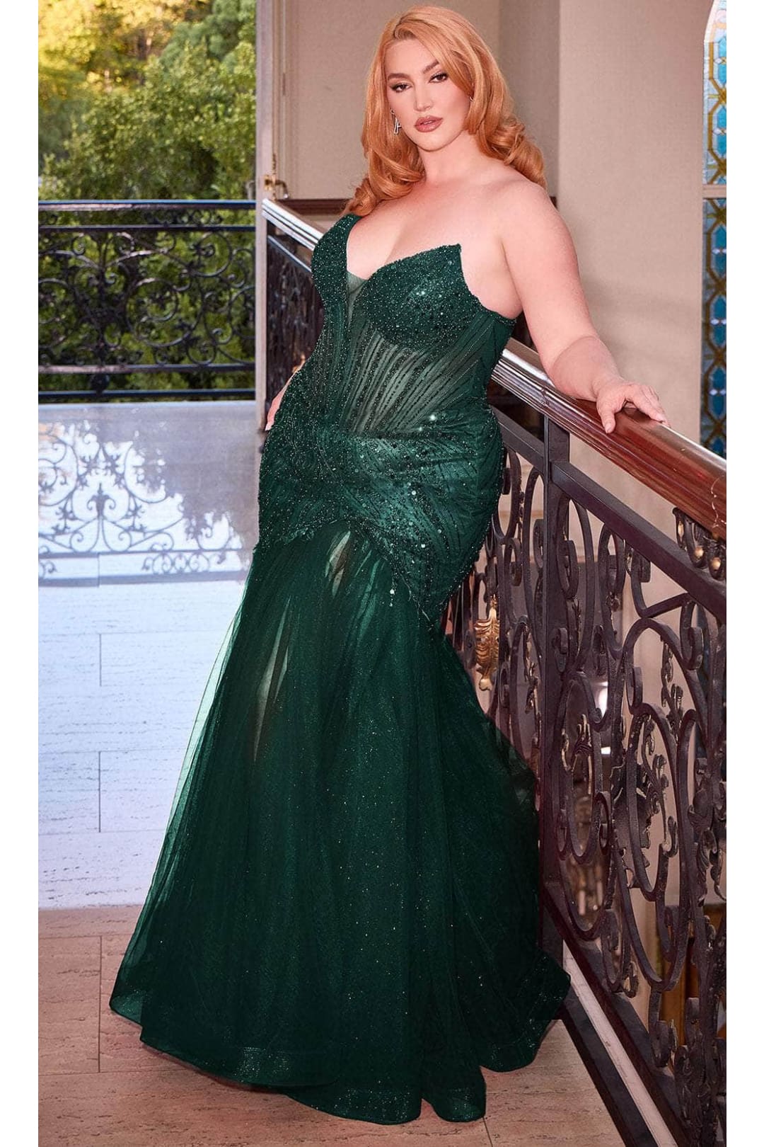 Ladivine CD0214C - V-Neck Mermaid Evening Gown - Emerald / 18 - Prom