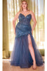 Ladivine CD0214C - V-Neck Mermaid Evening Gown - Lapis Blue / 18 - Prom