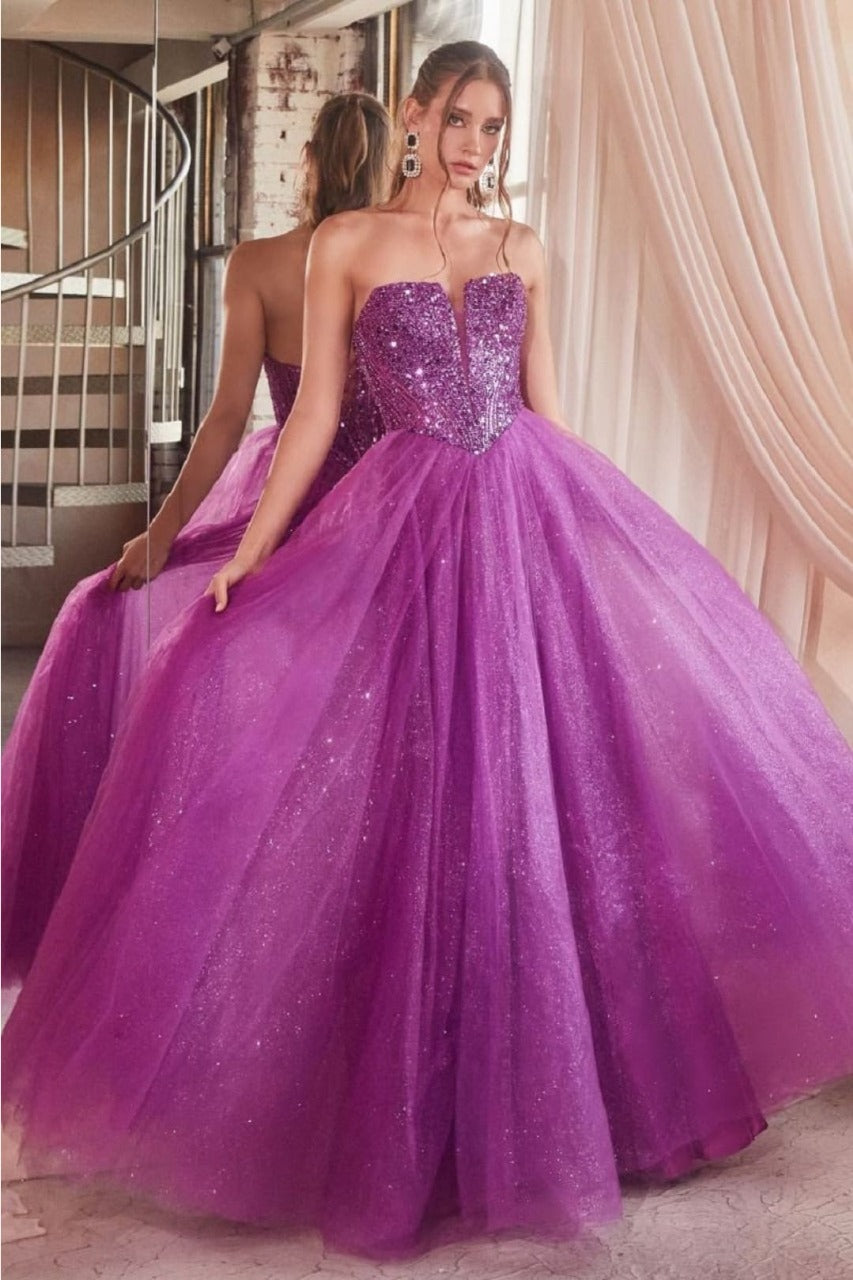 Ladivine CD0217 Corset Bodice Sequin A-Line Pageant Gown - AMETHYST / 4 - Dress