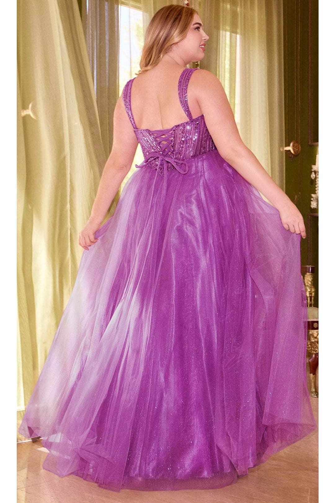 Ladivine CD0217 - Plunging V-Neck Basque Prom Dress - Prom