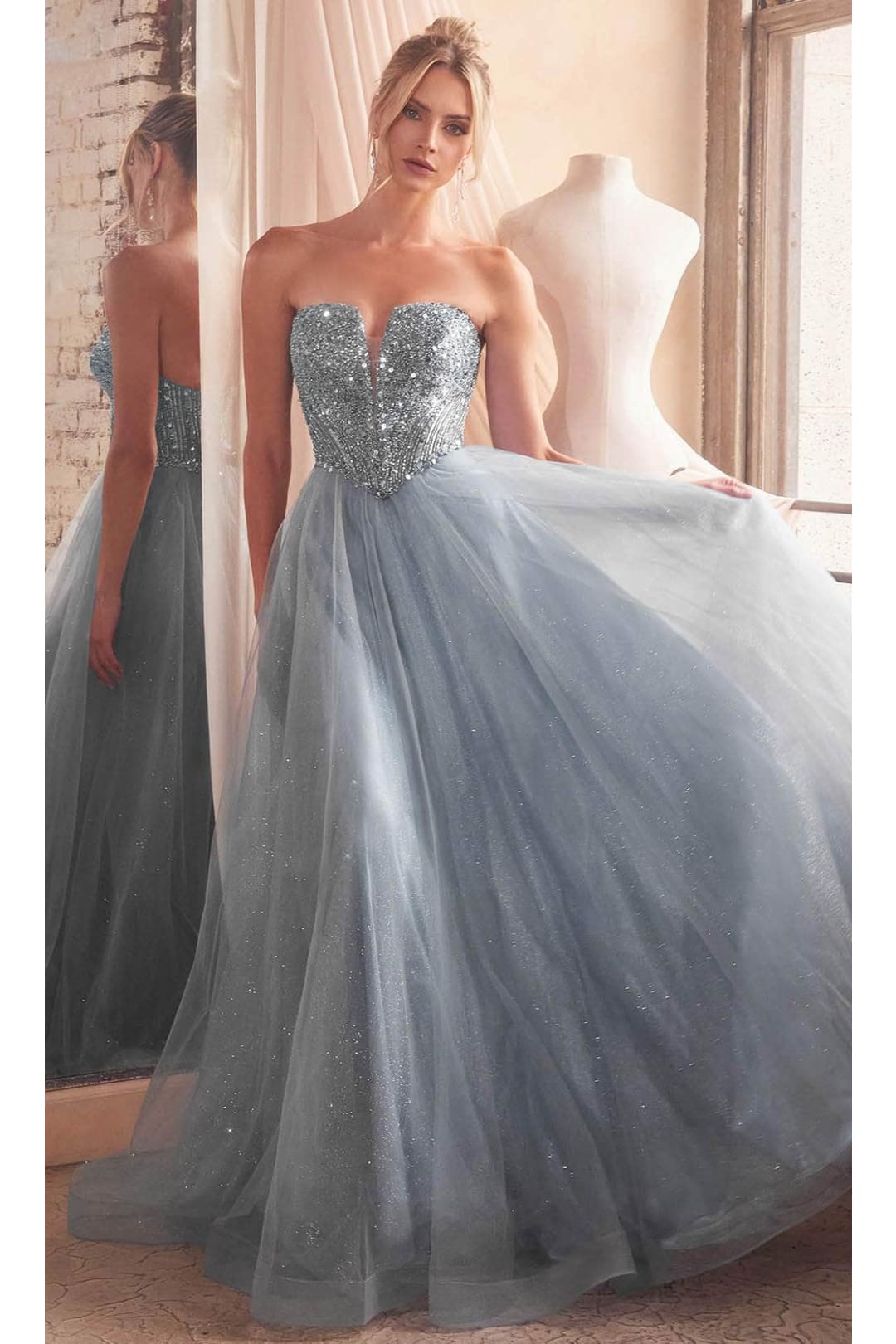 Ladivine CD0217 - Plunging V-Neck Basque Prom Dress - Prom
