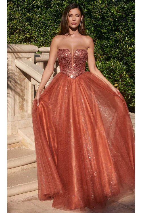 Ladivine CD0217 - Plunging V-Neck Basque Prom Dress - Prom