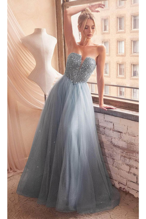 Ladivine CD0217 - Plunging V-Neck Basque Prom Dress - Prom