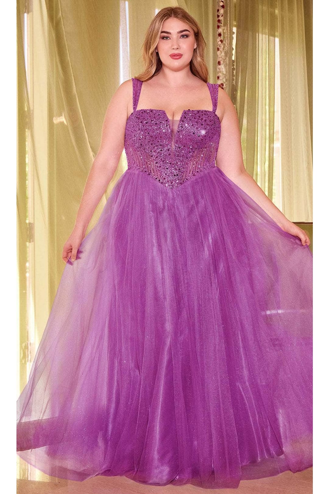 Ladivine CD0217 - Plunging V-Neck Basque Prom Dress - Prom
