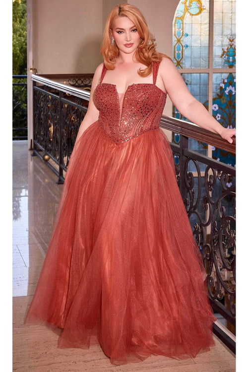 Ladivine CD0217 - Plunging V-Neck Basque Prom Dress - Prom