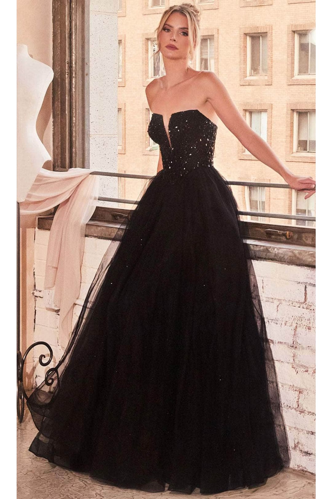 Ladivine CD0217 - Plunging V-Neck Basque Prom Dress - Prom