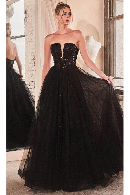 Ladivine CD0217 - Plunging V-Neck Basque Prom Dress - Prom