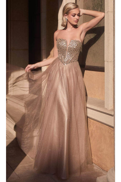 Ladivine CD0217 - Strapless Beaded A-Line Prom Gown - Prom